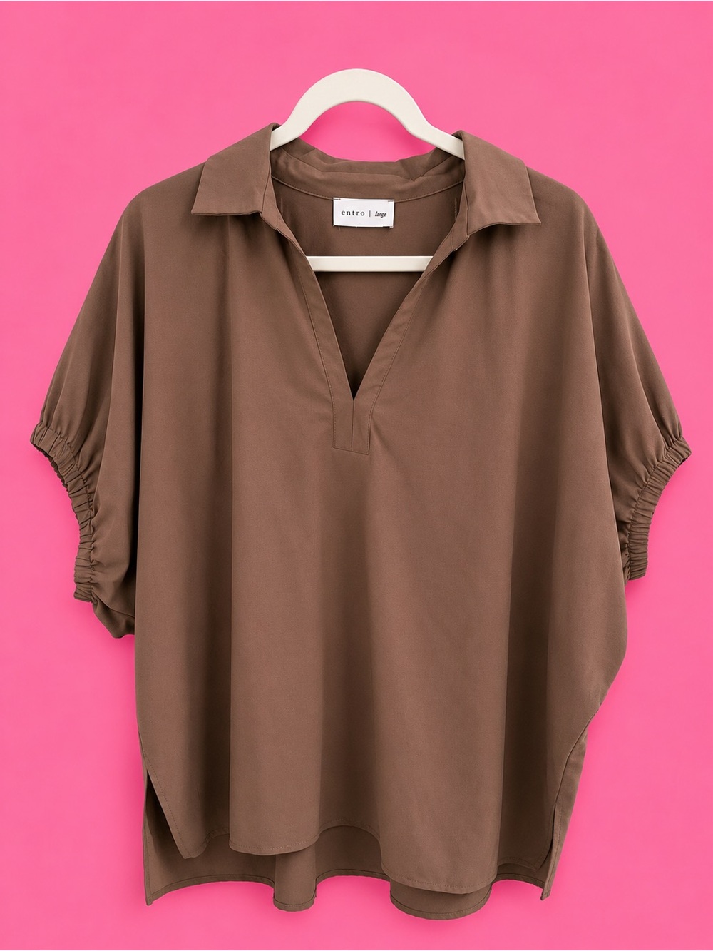 entro Relaxed Collared Short Sleeve Tunic in Brown